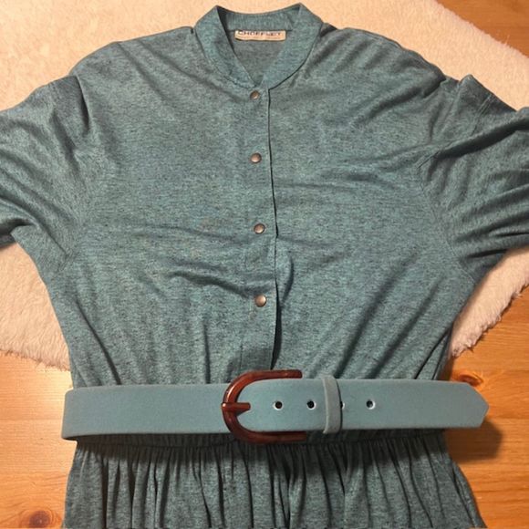 VTG Chofflet Prestige Paris Womens Green Mink Wool Blend Maxi Dress w Belt Sz 9 - Picture 3 of 14